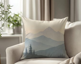 Blue Layered Mountain Peak Landscape Throw Pillow