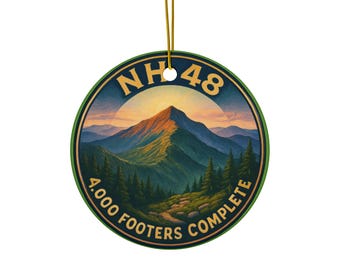 NH 48 4,000 Footers Complete Personalized Mountain Ornament | Ceramic Round Double-Sided
