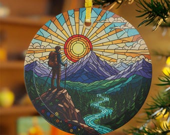 Glass Hiker Ornament | Mountain Summit Hiking Decor