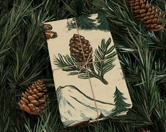 Pinecones and Trees Wrapping Paper, Rustic Holiday Gift Wrap