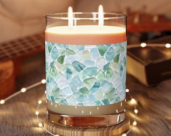 Sea Glass Mosaic Candle | Scented Soy Wax, 11oz Glass Jar