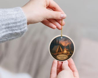 Personalized Camping Ceramic Ornaments, Unique Holiday Decor, Two-Sided Print, Nature Lovers Gift, Home Decoration