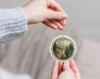 Two-Sided Hiking Ceramic Ornament: Nature Lover Gift