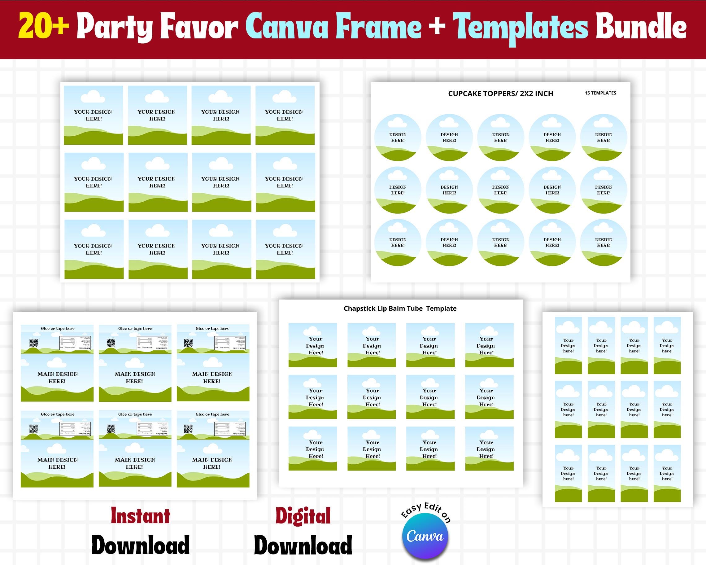 21 Party Favor Templates, Party Favors Template Bundle, Chocolate