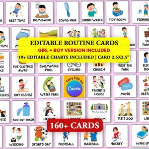 Editable Routine Chards for Kids | 20 Daily Visual Schedule Charts | Morning, Bedtime, Chores, After School | Printable & Canva Editable