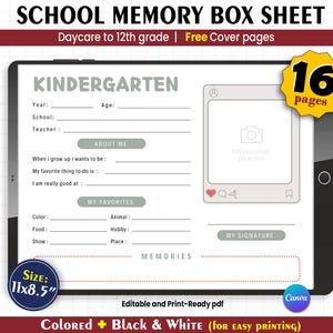 Memory Box Folder Cover, Memory Box Questionnaire, Printable Kids Interview Questions, Keepsake Box, First/Last Day of School PDF Printable