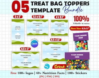 Paquete de plantillas para decorar bolsas de regalo, plantillas editables de Canva (descarga instantánea)