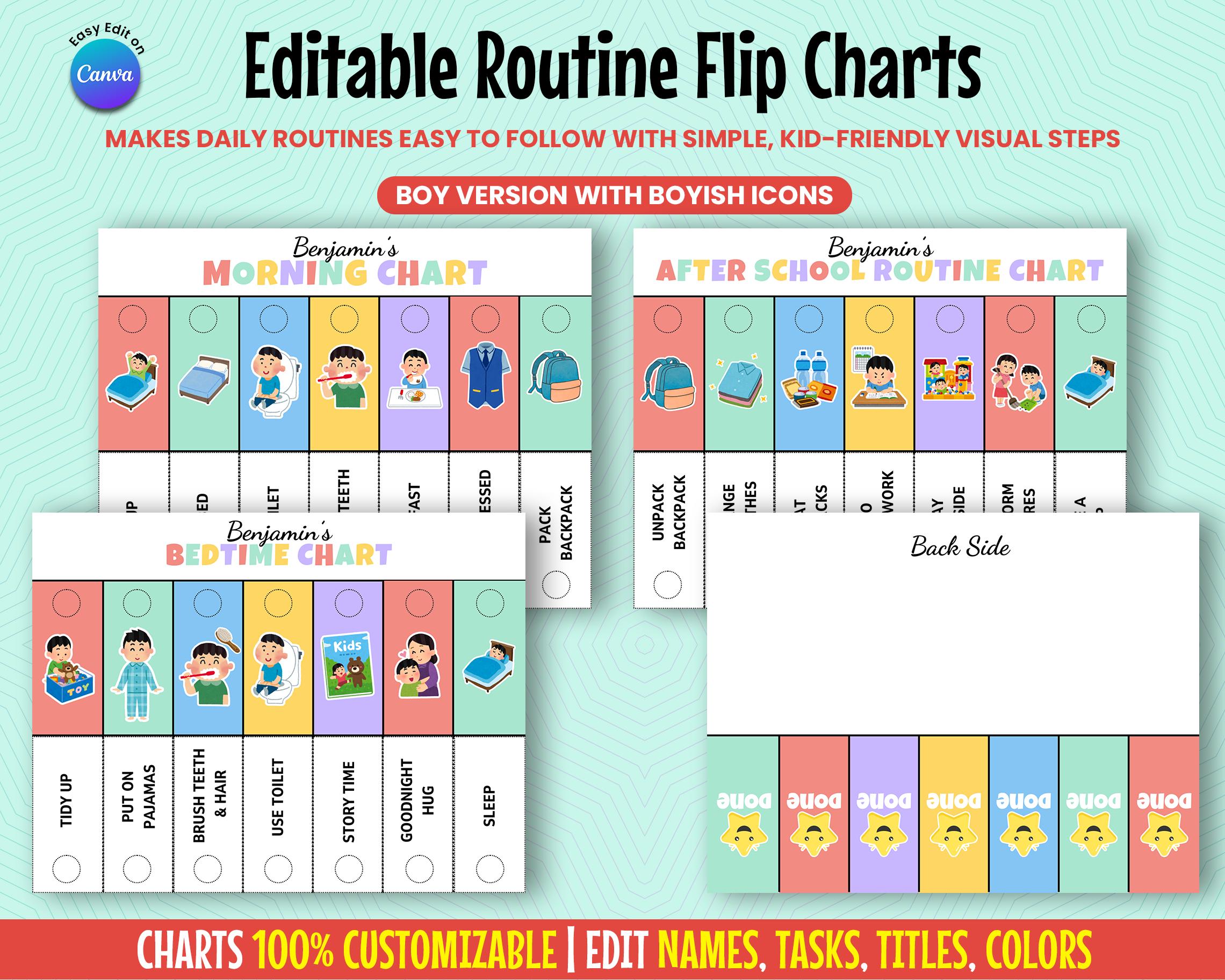 Editable Daily Routine Flip Charts for Kids Morning Afternoon & Bedtime ...