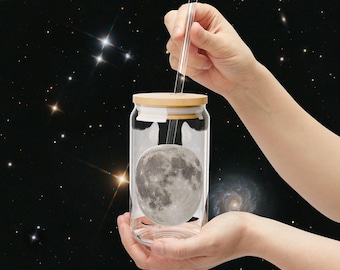 Wolf & Full Moon Glass Tumbler | Lunar Wildlife Sipper | Nature Spirit Cup