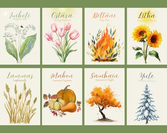 Wheel of the Year Art Print Bundle | 8 Sabbat Printable Wall Art | Pagan Seasonal Decor