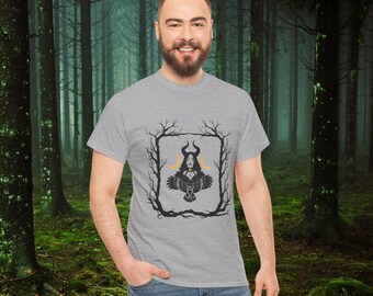 Horned Skull Owl Tee | Moon Phases, Gothic Forest