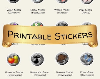 Monthly Moon Event Sticker Sheet | Printable Digital Download