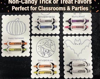 Halloween Crayon Holder Cards | Set of 5 Non-Candy Trick or Treat & Classroom Favors