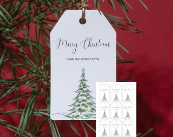 Customizable Christmas Gift Labels Editable Canva Template Printable Holiday Tags with Christmas Tree