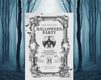 Vintage Halloween Party Invitation: Spooky Theme Bat Invitation Canva Template (Digital Download)