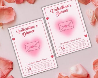 Valentine’s Day Dinner Invitation Template | Editable Canva Invite | Romantic Love Letter Dinner Invite | Valentine’s Dinner Party