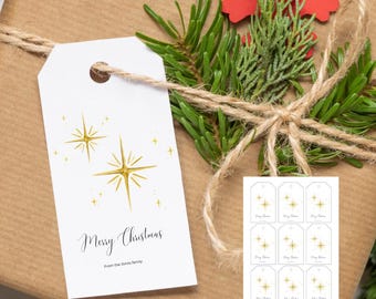 Customizable Christmas Gift Labels Editable Canva Template Printable Holiday Tags with Star