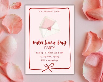 Valentine’s Day Party Invitation Template | Editable Canva Invite | Love Letter Valentine Invite | Kids Classroom Valentine Party