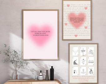 Christian Valentine Wall Art Set | Love God Love Others Posters | Valentine Bible Verse Prints | Faith Valentine Decor