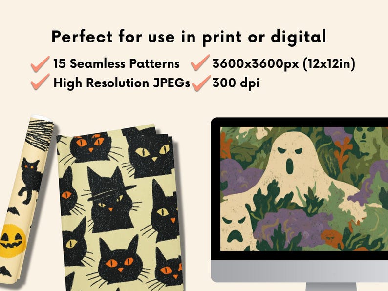 Halloween Printable Seamless Patterns Pack Spooky Backgrounds for ...