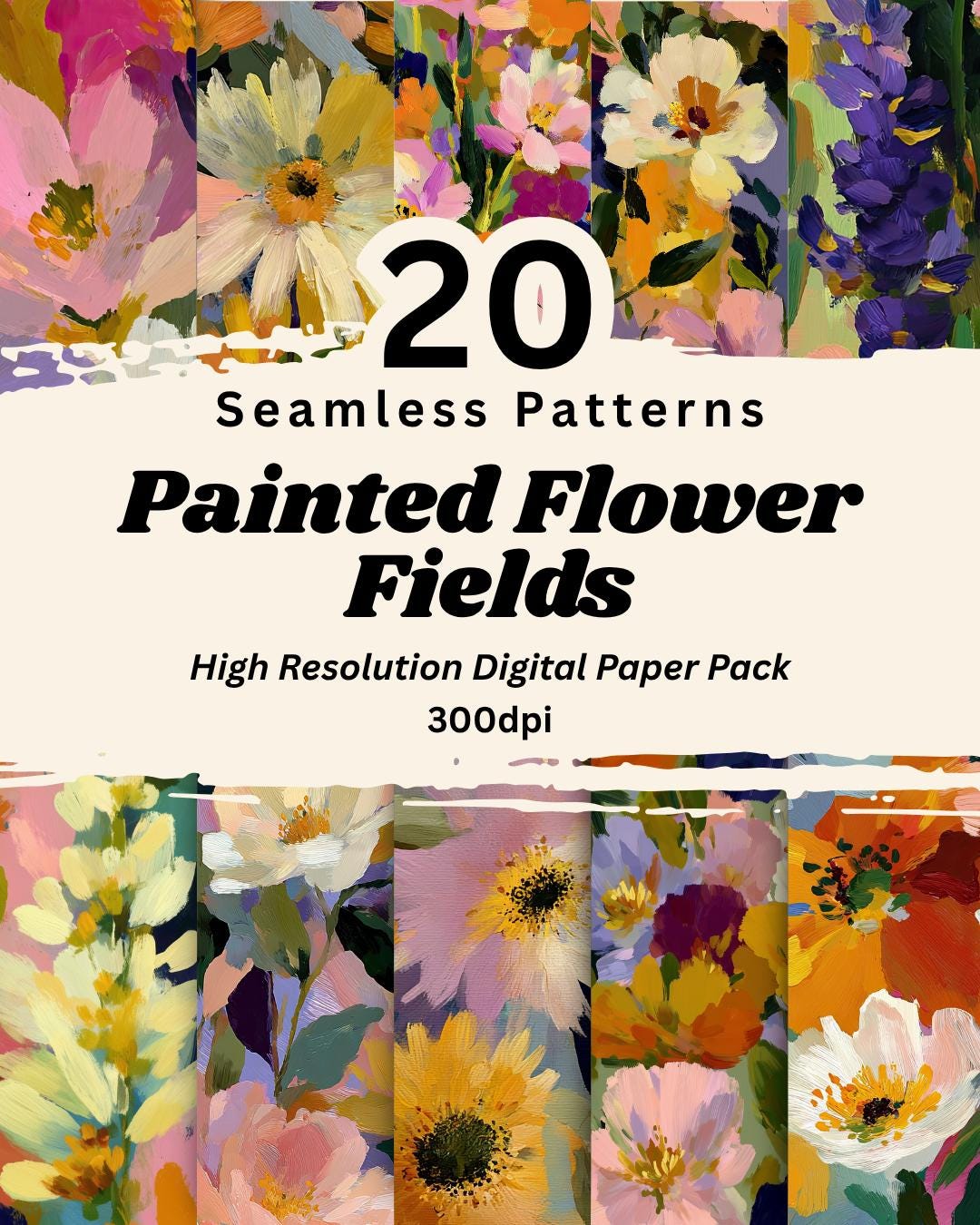 20 Painted Floral Seamless Digital Paper Pack Abstract Flower Pattern ...