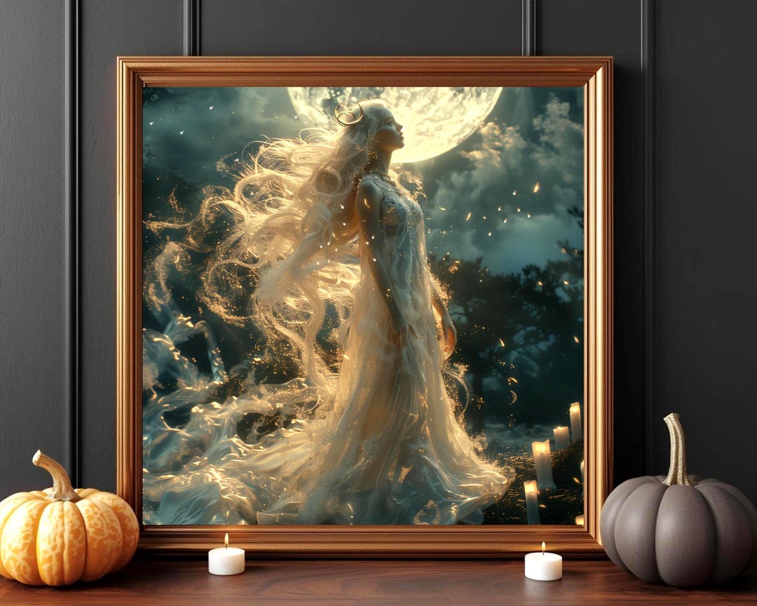 Moon Goddess Art Print: Ethereal Lunar Woman, Fantasy Wall Art (digital ...