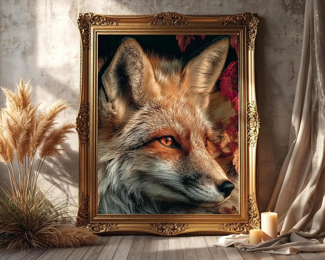 Amber Fox Gaze – Fox Portrait Wall Art, Woodland Animal Print, Rustic