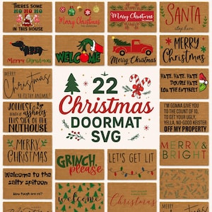 Pakiet świąteczny SVG • Zabawna świąteczna wycieraczka SVG • Znaki świąteczne w stylu wiejskim • Pliki do wycinania świątecznych mat na werandę • Projekty Cricut Silhouette SVG