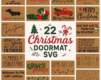 Funny Christmas Doormat SVG Bundle | Christmas SVG for Cricut & Silhouette | Holiday Porch Mat Designs | DIY Doormat Stencil Cut Files