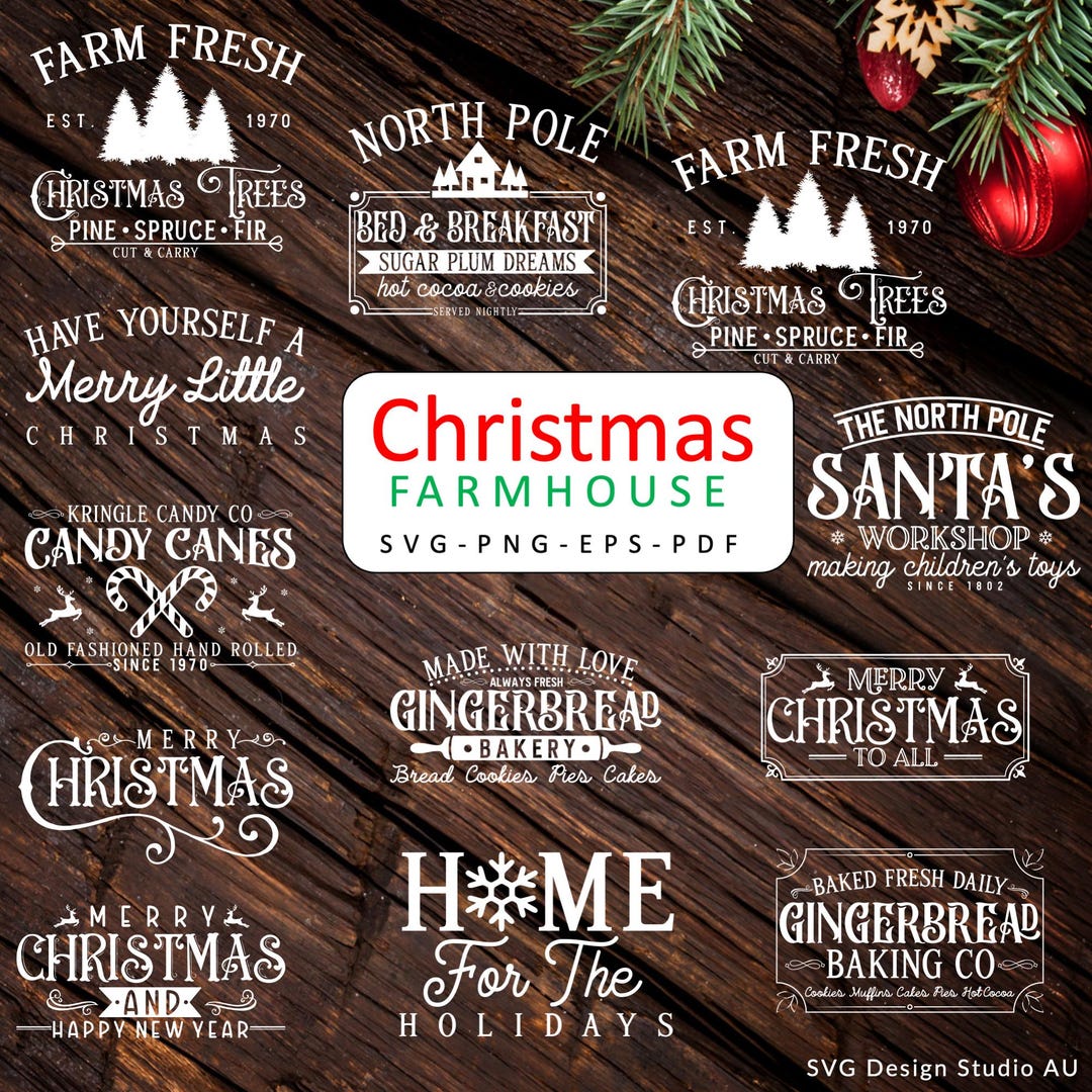 Farmhouse Christmas SVG Bundle | Rustic Holiday Sign Designs (digital ...