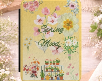 Funda para Kindle con temática primaveral en color amarillo mantequilla