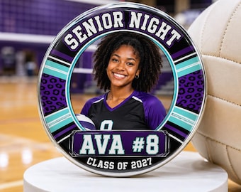 Custom Senior Night Sports Photo Button, Personalized Athlete Brag Pin, Football Cheer Basketball Class of 2027 Keepsake