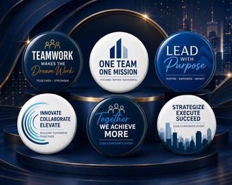 Corporate Event Button Pins | Team Building Favors, Employee Gifts & Conference Giveaways