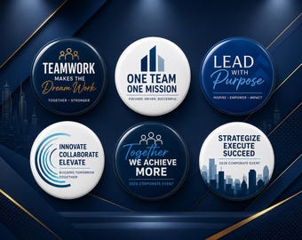 Corporate Event Button Pins | Team Building Favors, Employee Gifts & Conference Giveaways