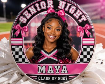 Custom Senior Night Sports Photo Button, Personalized Athlete Brag Pin, Football Cheer Basketball Class of 2027 Keepsake