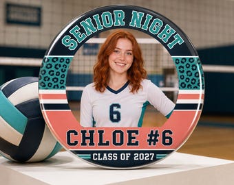 Custom Senior Night Sports Photo Button, Personalized Athlete Brag Pin, Football Cheer Basketball Class of 2027 Keepsake