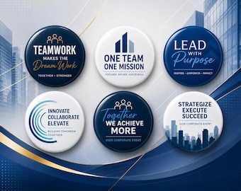 Corporate Event Button Pins | Team Building Favors, Employee Gifts & Conference Giveaways