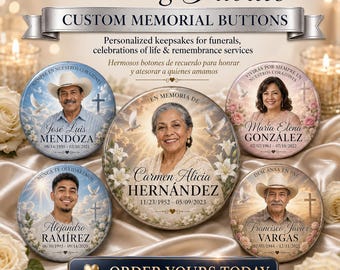 Custom Glossy Photo Memorial Button Pins, Funeral Keepsake Favors (2.25" & 3")
