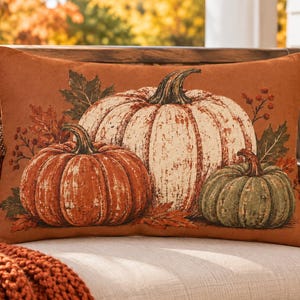 Vintage pompoen lendenkussen | Decoratief kussen met herfstpompoenmotief