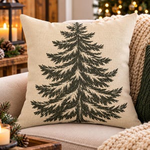 Vintage Pine Tree Pillow | Rustic Woodland Throw Pillow