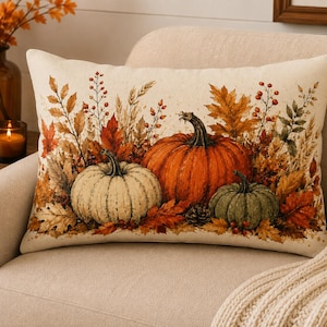 Autumn Pumpkins Lumbar Pillow | Fall Harvest Pumpkin Pillow