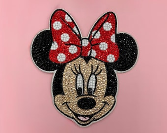 Aplique gigante da Minnie Mouse com strass | Aplique para costurar, bordado à mão (16,5 cm x 17,8 cm)