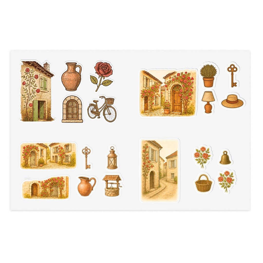 Sticker Drawings Rustic Rustic Tuscan Scenes Sticker Sheets - Vintage Italy Decals, Travel ...