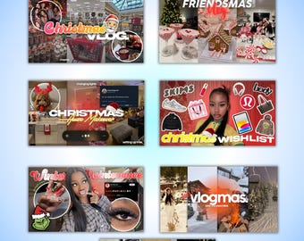 Holiday YouTube Thumbnail Pack | 6 Christmas + 1 Vision Board Canva Templates | Festive YouTube Graphics