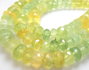 AAA Shaded Green Prehnite Beads: 10mm Faceted Rondelles, 8 Inch Strand