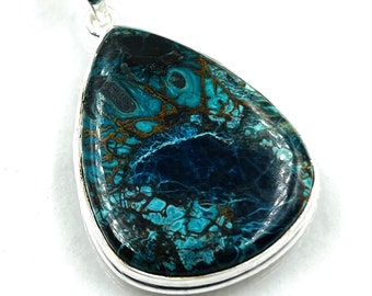 92.5 Sterling Silver Natural  Designer Azurite Gemstone Pendent 31x39MM -17Gram Direct From Factory