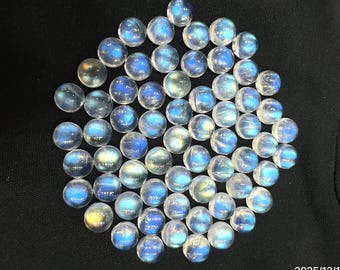 Blue Fire Rainbow Moonstone Cabochon Lot – 6 x 6 mm rond, 50 stuks