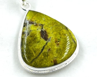 92.5 Sterling Silver Natural  Green Opal Gemstone Pendent 32x34MM -13Gram Direct From Factory