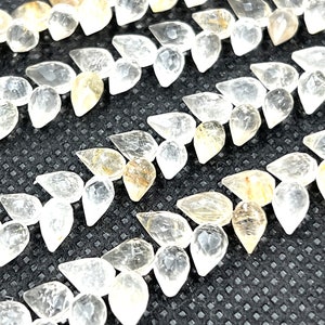 AAA+ Golden Rutilated Quartz Teardrop Beads 8&quot; Tulip Flower Buds Natural Ice Quartz Diagonal Drill Briolette Beads