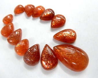 Naturlig solsten lös ädelsten cabochon päronform grossist 65.60ct-storlek- 7x10- 14 x 22 MM 13 st
